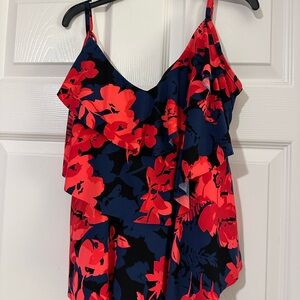 Aqua Green Red and Black Floral Camisole